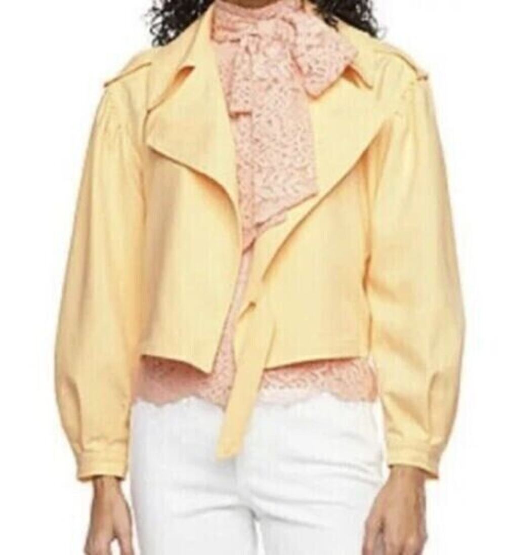 RyeGrass Cropped Jacket Women's 3X Yellow Side Tie Puff Sleeve Open Front B62